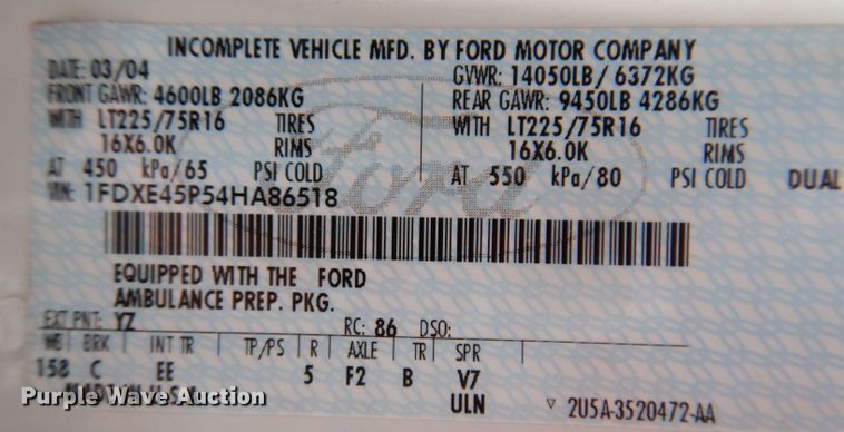 image for item KN9869 2004 Ford E450  ambulance