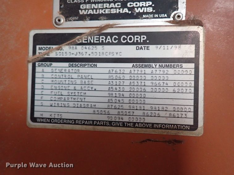 image for item KR9694 Generac 98A04625-S  generator