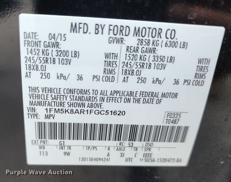 image for item KT9863 2015 Ford Explorer Police Interceptor  SUV