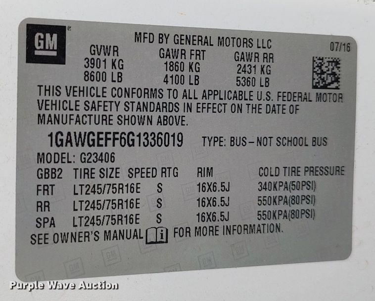 image for item MF9465 2016 Chevrolet Express