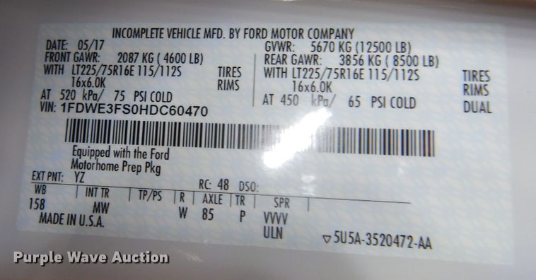 image for item DN1552 2017 Ford Econoline E350 Super Duty  RV