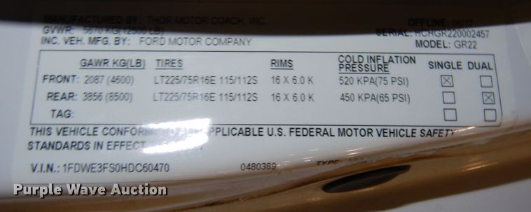 image for item DN1552 2017 Ford Econoline E350 Super Duty  RV