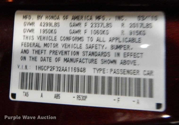 image for item DN1574 2010 Honda Accord LX