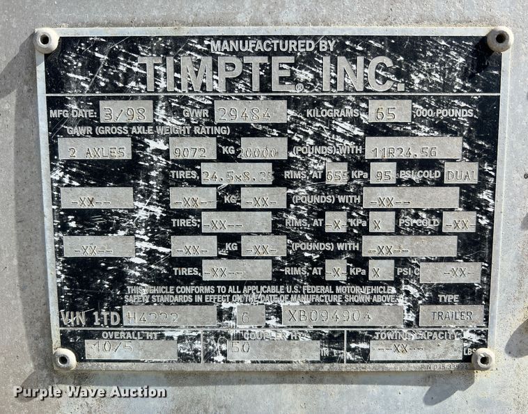 image for item DL4262 1999 Timpte Super Hopper  grain trailer