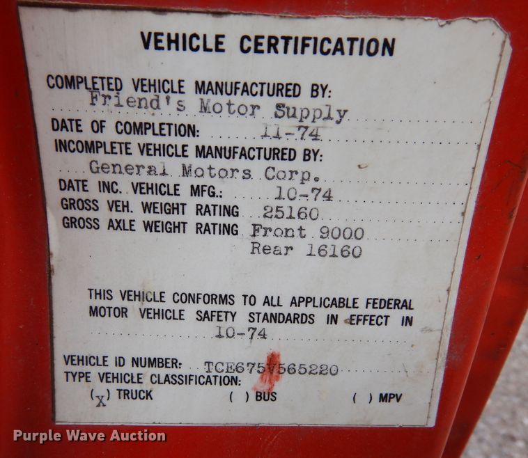 image for item DR1182 1975 GMC 6500  grain truck