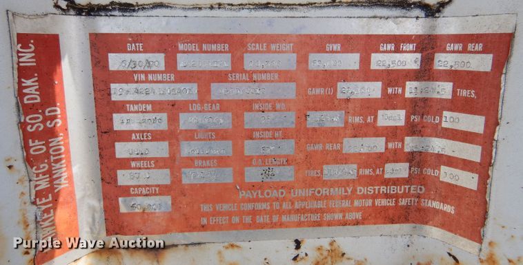 image for item LS9188 1991 Dakota E4200IIGL  grain trailer