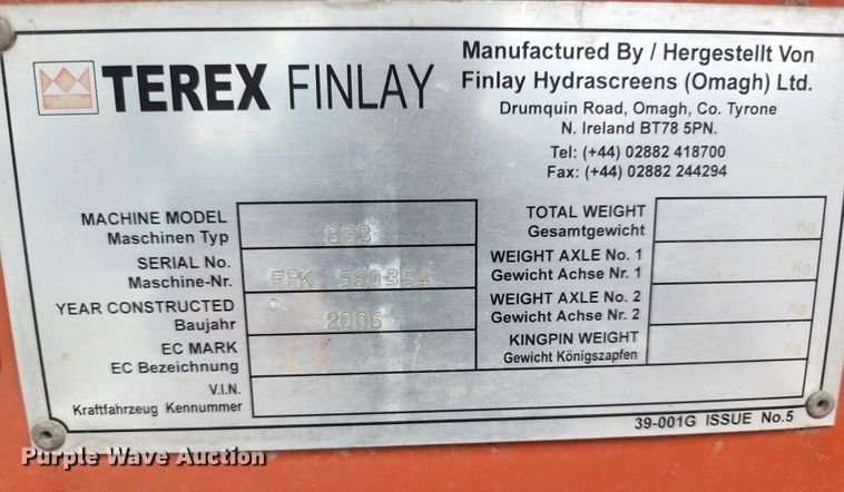 image for item DM7339 2006 Terex Finlay 883  screening plant
