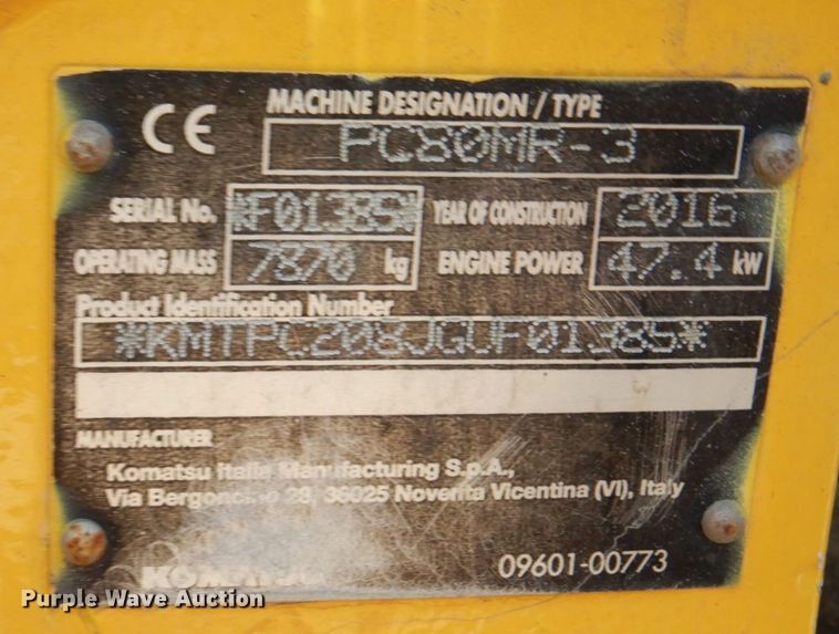 image for item DM7352 2016 Komatsu PC80MR-3  mini excavator