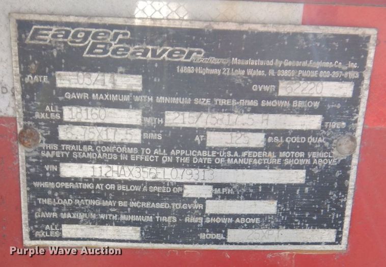 image for item DM7376 2014 Eager Beaver 25XPT  equipment trailer