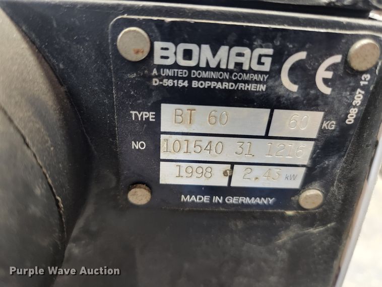 image for item DM7450 1998 Bomag BT60  plate compactor