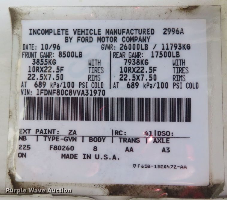 image for item DM7460 1997 Ford F800  flatbed truck