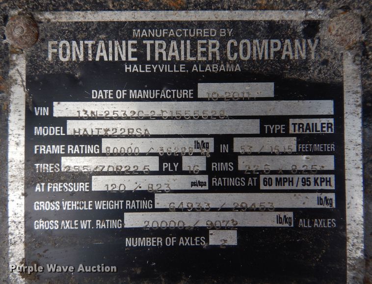 image for item DK0940 2012 Fontaine HAITX22RSA  drop deck trailer