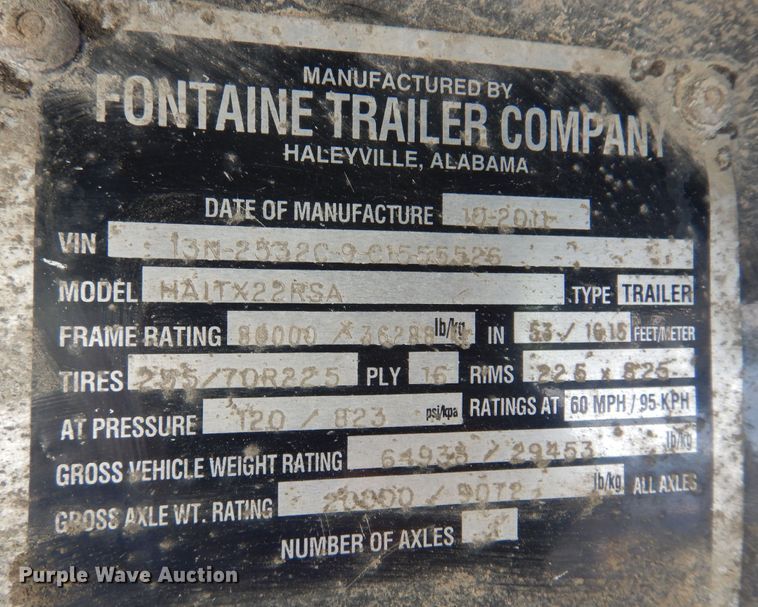 image for item DK0941 2012 Fontaine HAITX22RSA  drop deck trailer