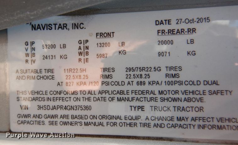 image for item DP5517 2016 International ProStar 122  semi truck