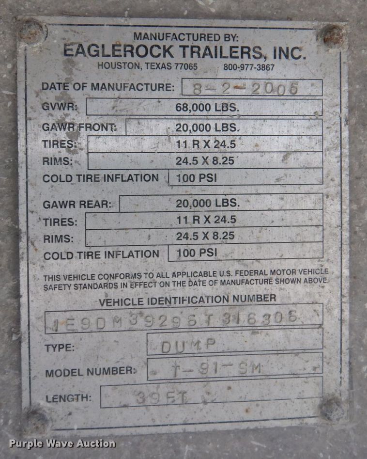 image for item DP5537 2006 Eaglerock T-91-SM  end dump trailer