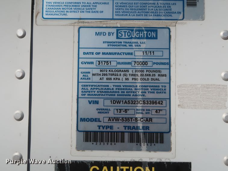 image for item IY9112 2012 Stoughton AVW-535T-S-C-AR  dry van trailer