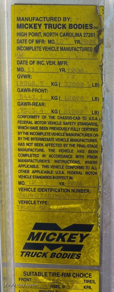 image for item JU9213 2007 Kenworth T300  truck cab and chassis