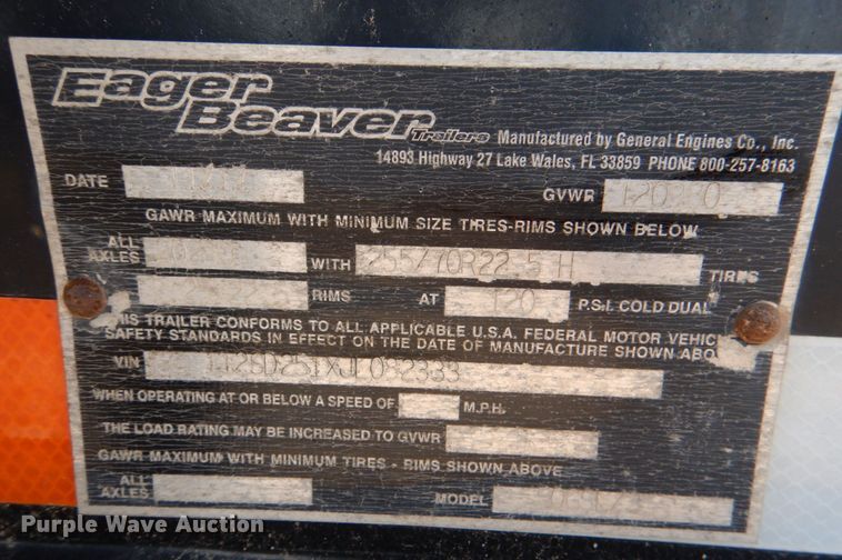 image for item KP9070 2018 Eager Beaver 50GSL/3  lowboy equipment trailer