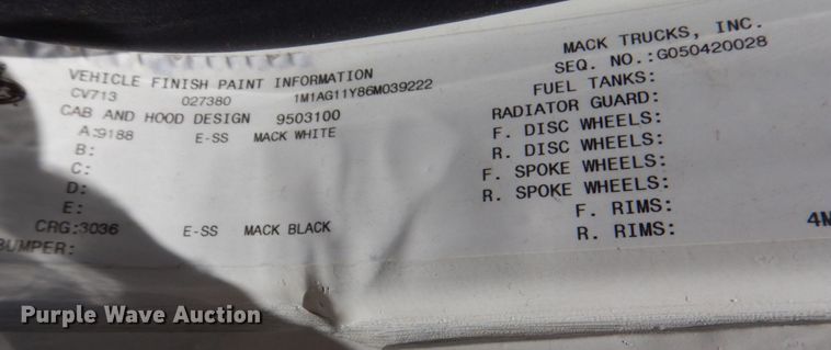 image for item KP9078 2006 Mack CV713  semi truck