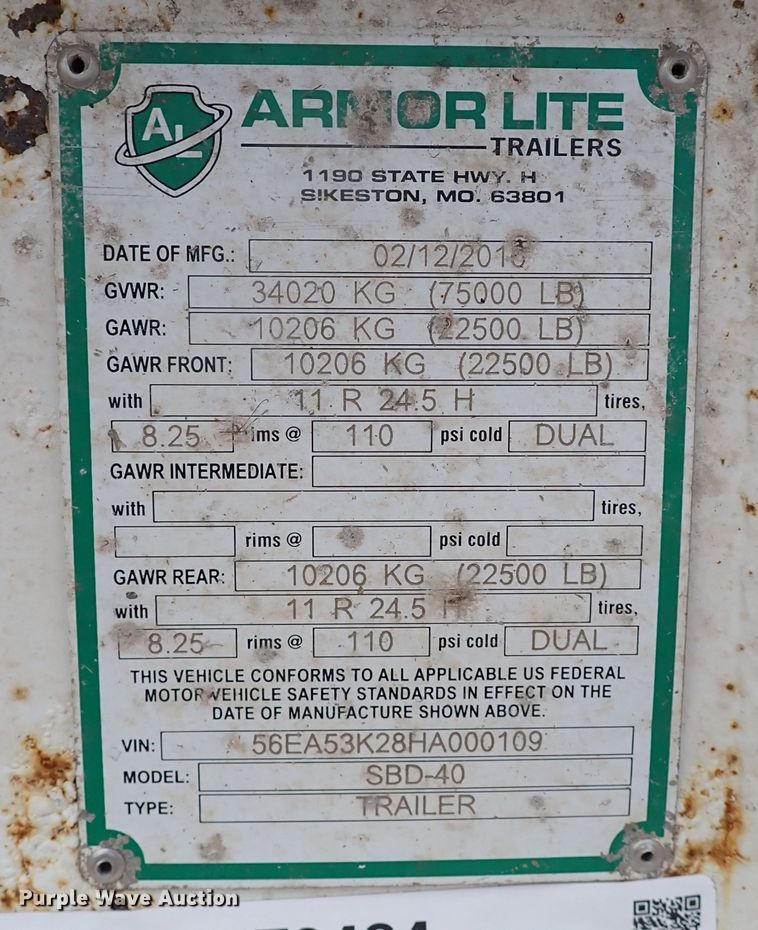 image for item MF9484 2017 Armor Lite SBD-40  bottom dump trailer