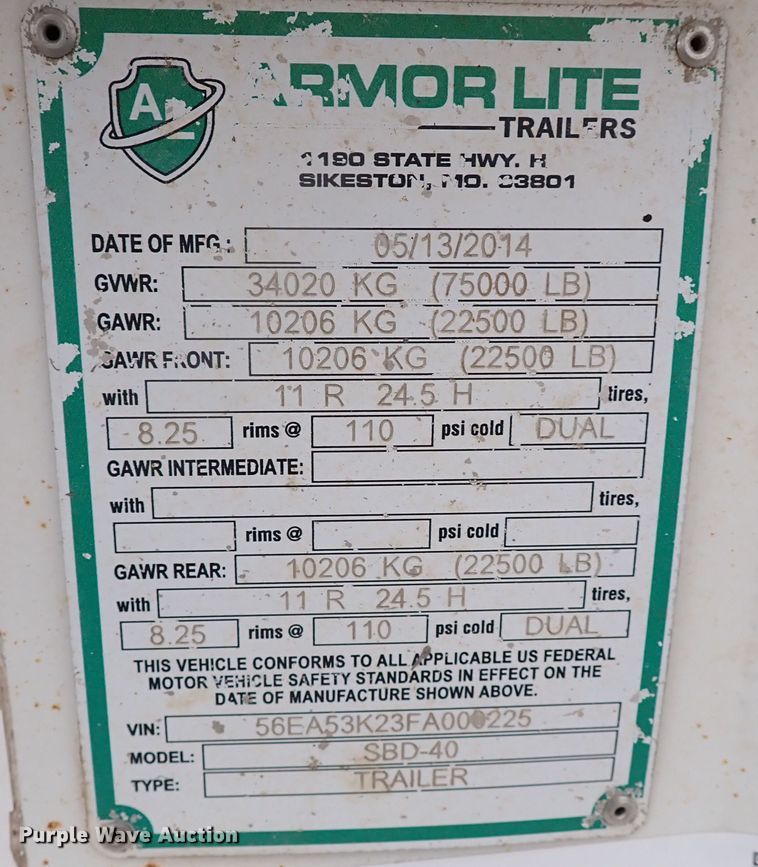 image for item MF9485 2015 Armor Lite SBD-40  bottom dump trailer