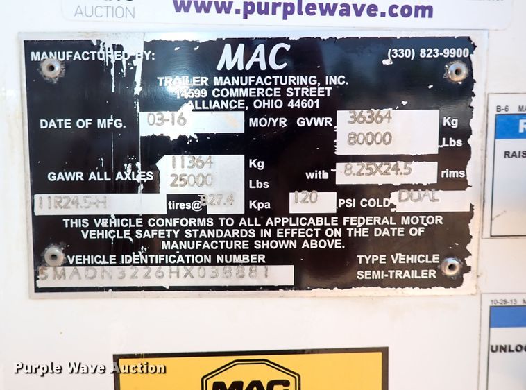 image for item MF9487 2017 MAC  end dump trailer