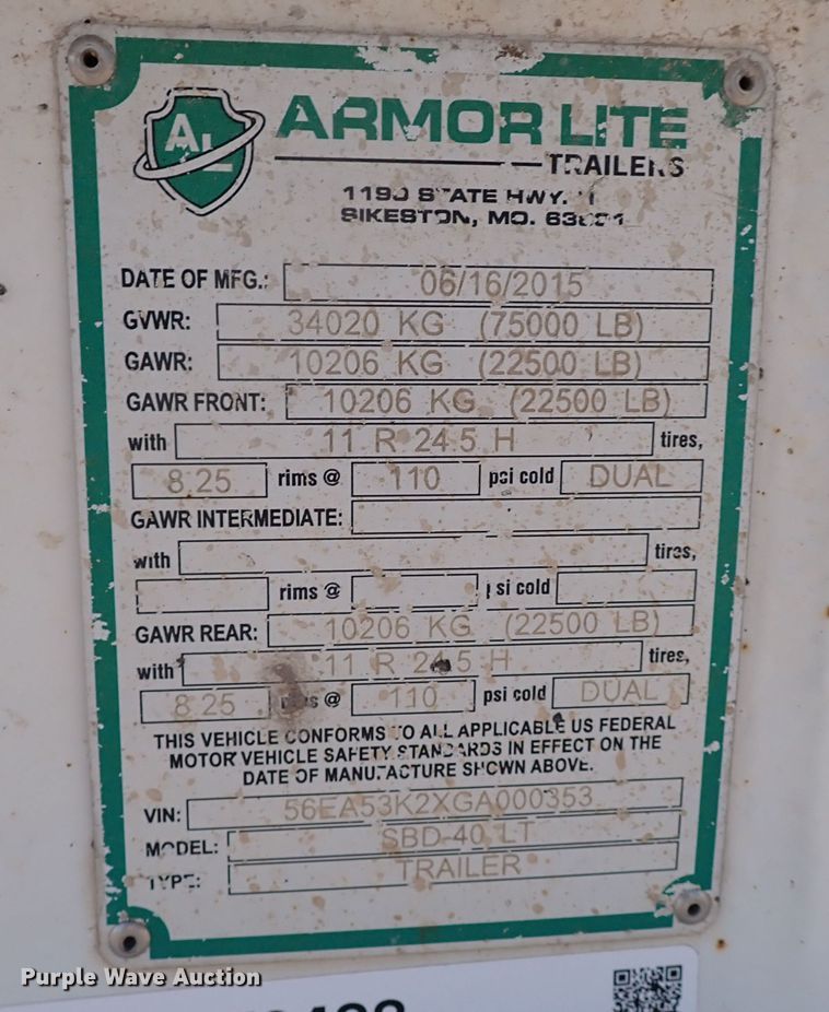 image for item MF9488 2016 Armor Lite SBD-40  bottom dump trailer