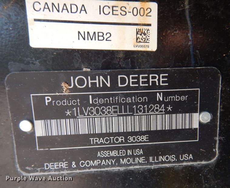 image for item DH8502 2020 John Deere 3038E  MFWD tractor