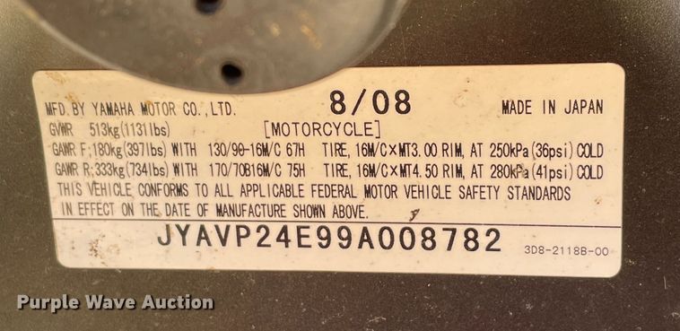 image for item DJ5158 2009 Yamaha XVS1300A  motorcycle