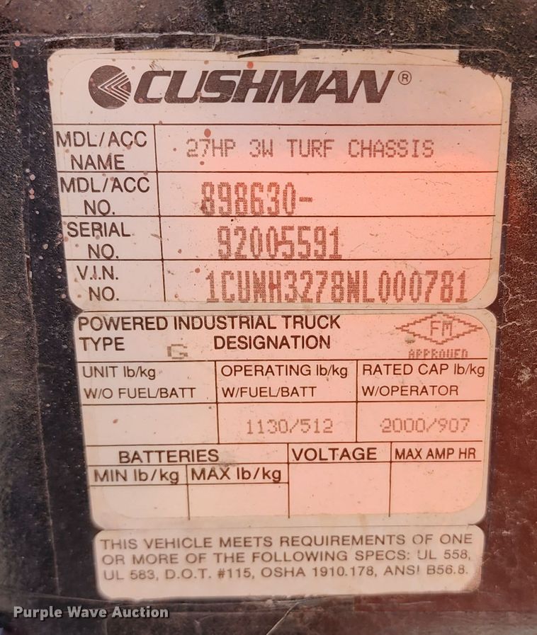 image for item DL6541 Cushman  golf cart