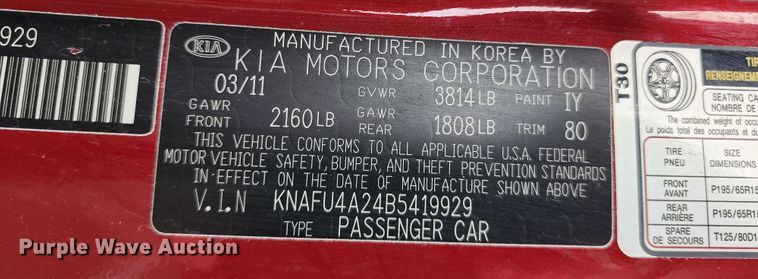 image for item DL6565 2011 Kia Forte