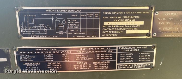 image for item DM4141 1986 Am General  fuel truck