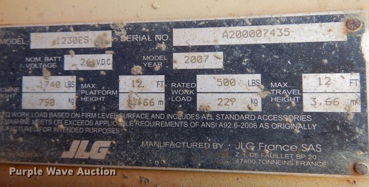 image for item DN0358 2007 JLG 1230ES  scissor lift