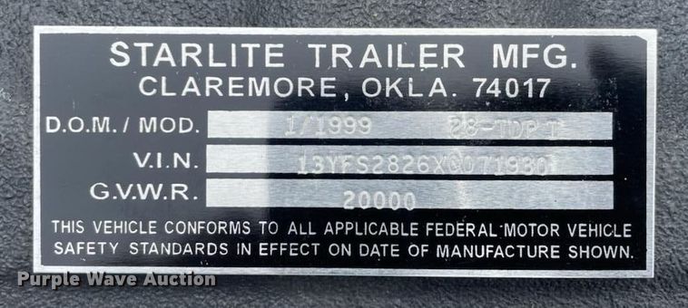 image for item DN0363 1999 Starlite  Equipment trailer