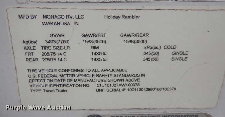 image for item DN1561 2010 Holiday Rambler Campmaster  camper