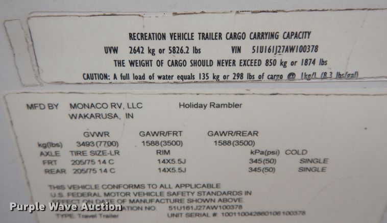 image for item DN1561 2010 Holiday Rambler Campmaster  camper