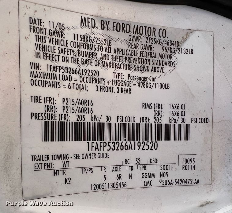 image for item DR1558 2006 Ford Taurus
