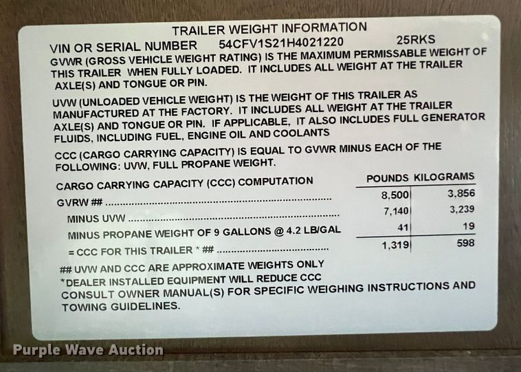 image for item DS8264 2017 Winnebago 25RKS  camper