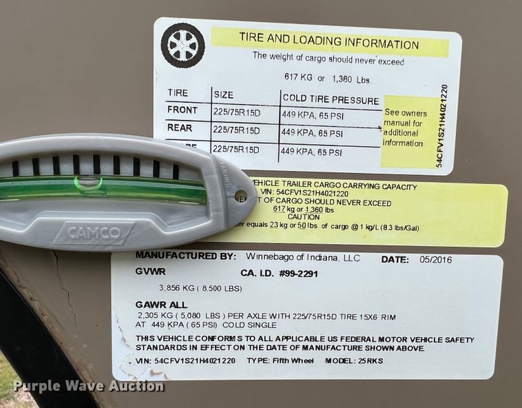 image for item DS8264 2017 Winnebago 25RKS  camper