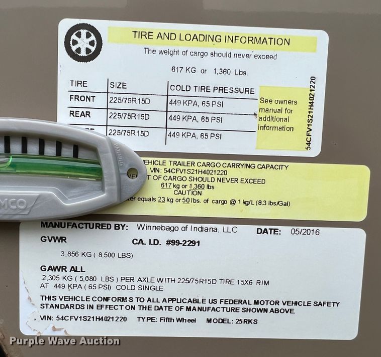 image for item DS8264 2017 Winnebago 25RKS  camper