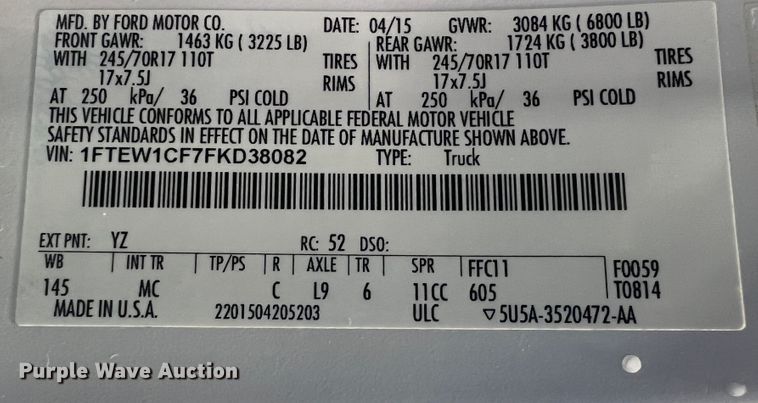 image for item HL9077 2015 Ford F150  SuperCrew pickup truck