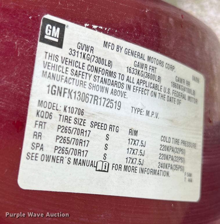 image for item KC9936 2007 Chevrolet Tahoe LTZ  SUV