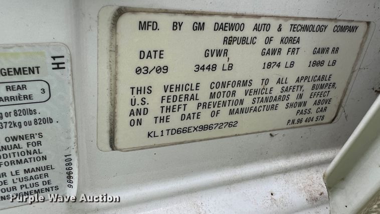 image for item KC9940 2009 Chevrolet Aveo5 LT