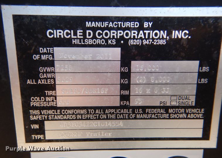 image for item LS9235 2012 Circle D 26GNMP  equipment trailer