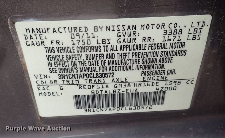 image for item LU9009 2012 Nissan Versa