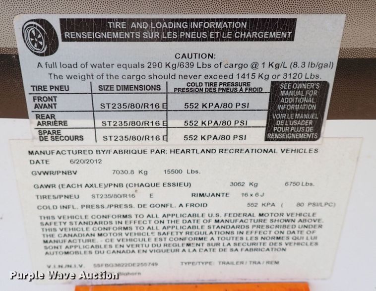 image for item MF9489 2013 Heartland Bighorn  3685RL camper