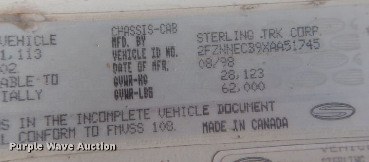 image for item DJ1324 1999 Sterling LT9511  ready mix truck