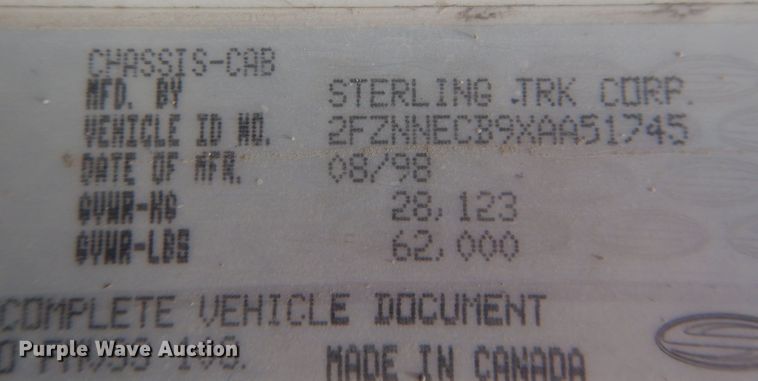 image for item DJ1324 1999 Sterling LT9511  ready mix truck