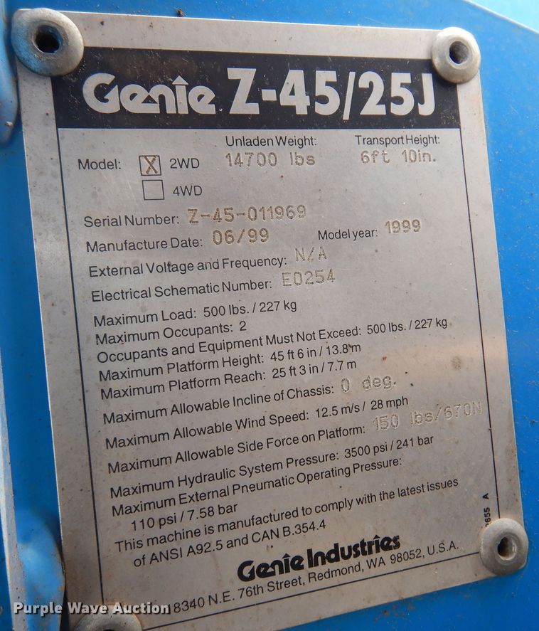 image for item DK0952 1999 Genie Z-45/25J  boom lift