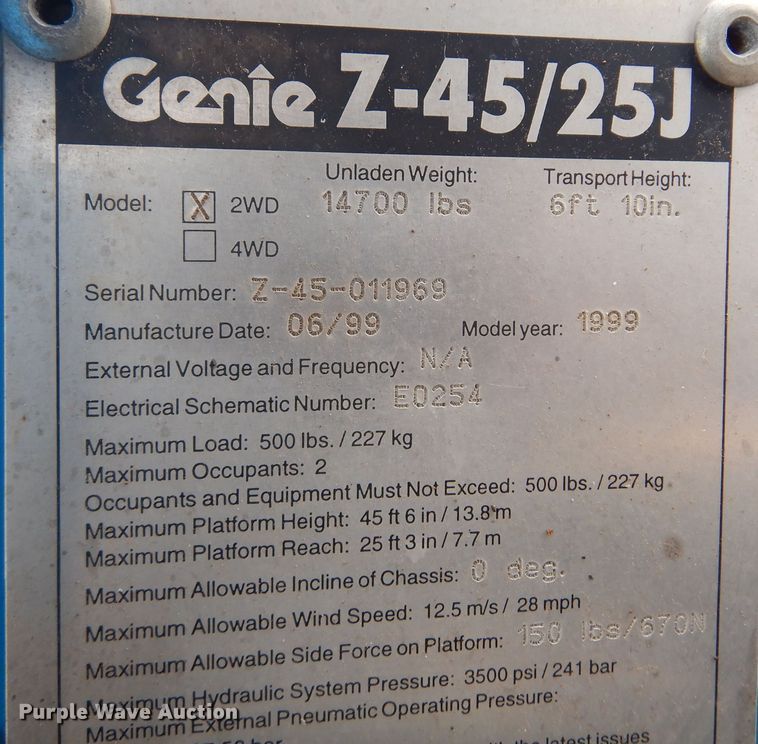 image for item DK0952 1999 Genie Z-45/25J  boom lift